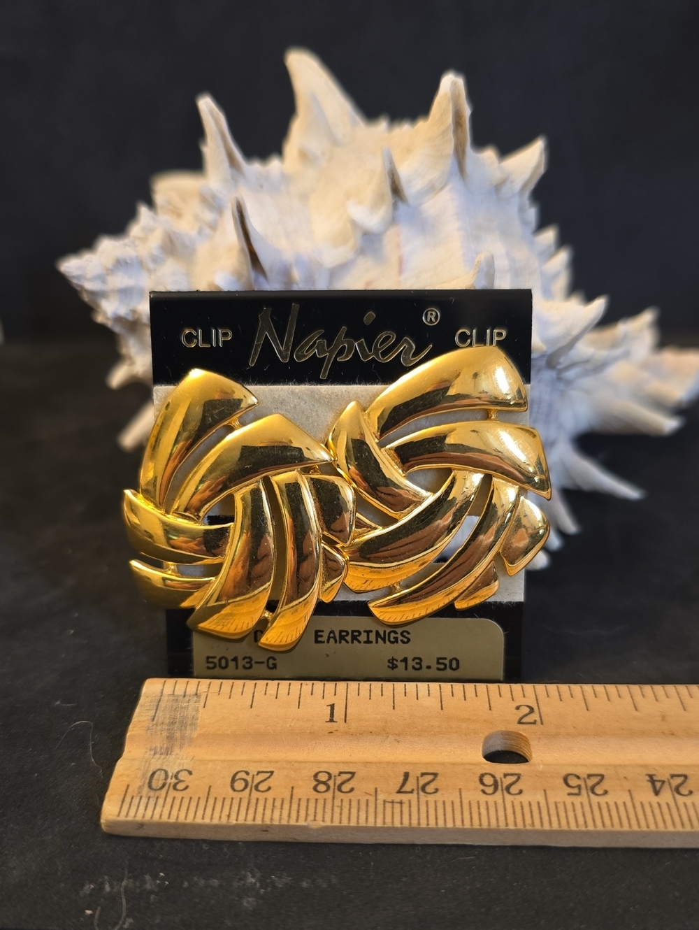 Napier Gold Tone Swirl Clip-On Earrings 1980s Signed 1.5" Retro